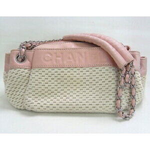 Chanel Chain Shoulder BagLeather Tweed Pink White Silver